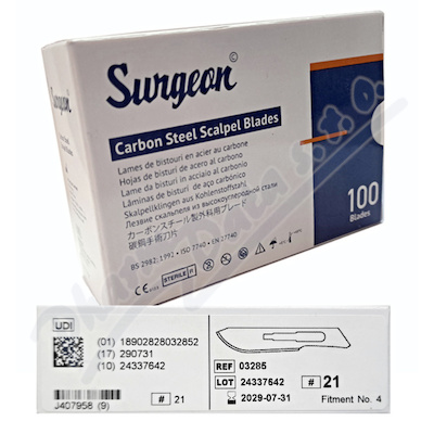 Čepelky skalp.SURGEON č.21 sterilní 100ks