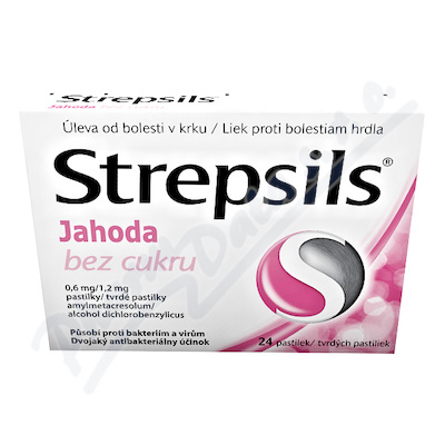 Strepsils Jahoda bez cukru 0.6mg/1.2mg pas.24