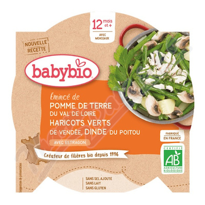 BABYBIO Brambory a fazolky s krůtími plátky 230g