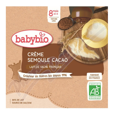 BABYBIO Mléčná svačinka krupice kakao 4x85g