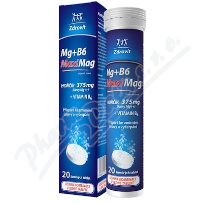 MaxiMag Hořčík 375mg+B6 20 šumivých tablet