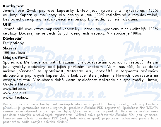 Linteo Papírové kapesníky 2vrstvé bílé 100ks