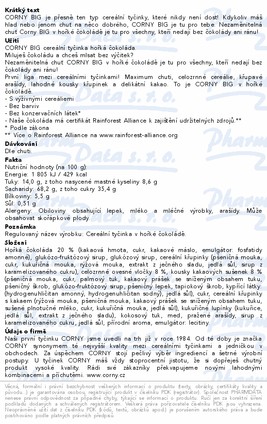 CORNY BIG hořká čokoláda 50g