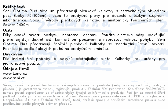 Seni Optima Plus inkon.plenkové kalhotky M 10ks