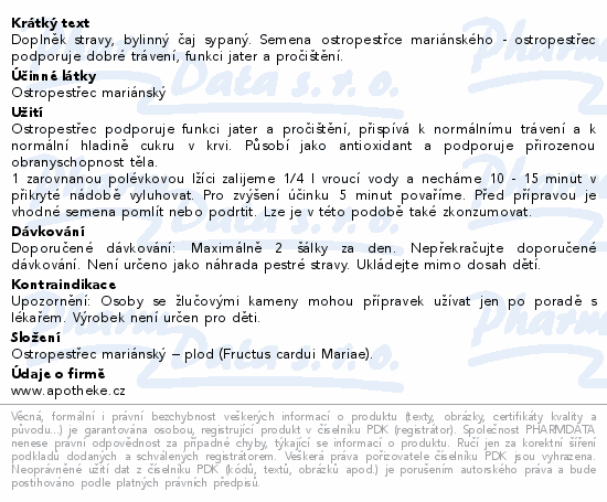 Apotheke Ostropestřec mariánský plod sypaný 150g