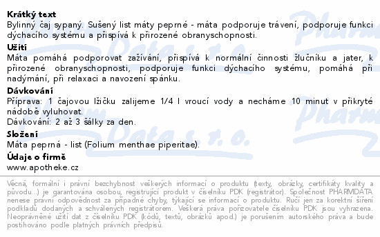 Apotheke Máta peprná sypaný čaj 75g