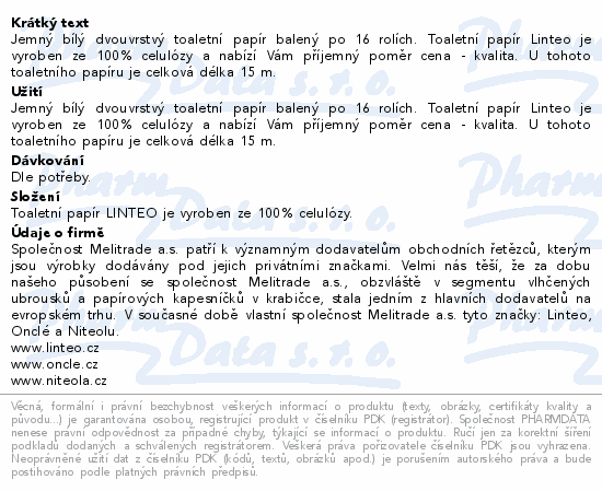 Linteo ClassicToaletní papír 2vrstvý bílý 16rolí