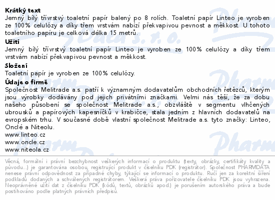 Linteo Toaletní papír SATIN 3vrstvý bílý 8rolí