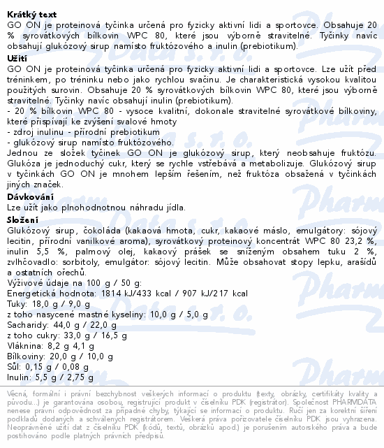 GO ON Proteinová tyčinka kakao 50g