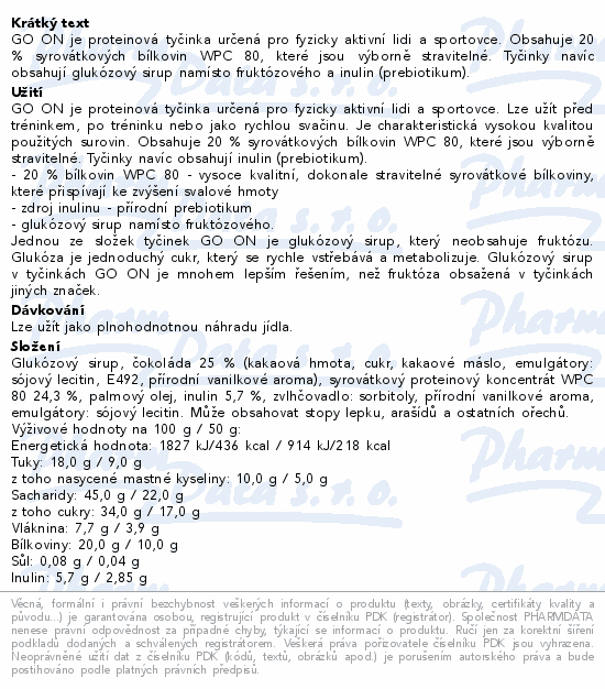 GO ON Proteinová tyčinka vanilka 50g