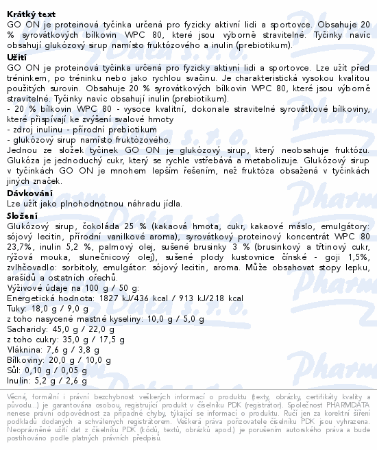 GO ON Proteinová tyčinka brusinky&goji 50g