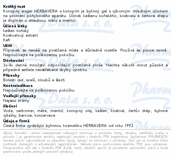 Koňský eisgel konopí-máta-mentol HERBAVERA 200ml