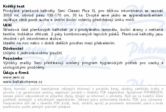 Seni Classic Plus inkon.plen.kalhotky XL 30ks
