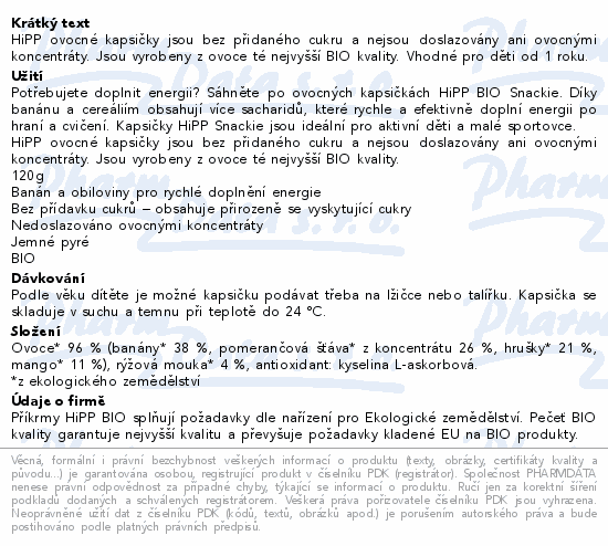 HiPP Snackie banán-pome-hruš-mango-rýže BIO 120g