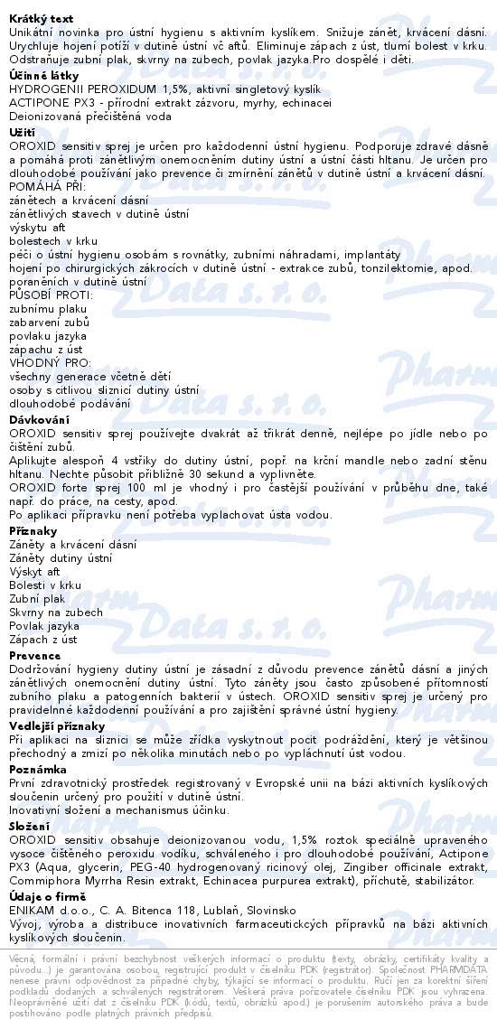 OROXID sensitiv sprej pro ústní hygienu 100ml