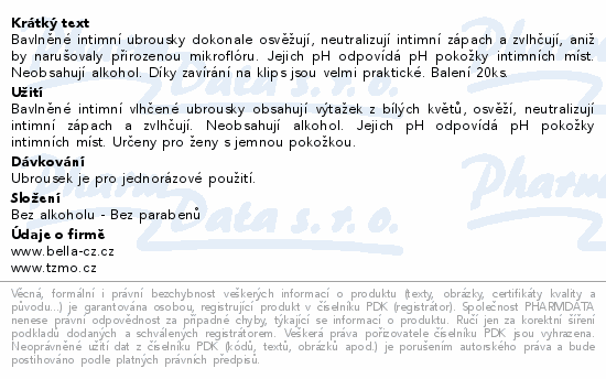 Bella Intima intimní vlhčené ubrousky 20ks