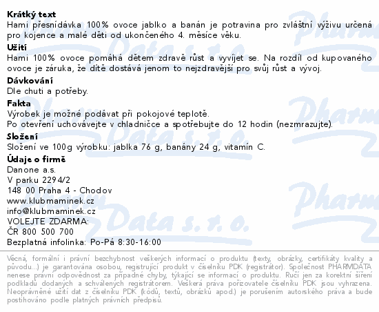 Hami 100% ovoce jablko a banán 4x100g 4m+