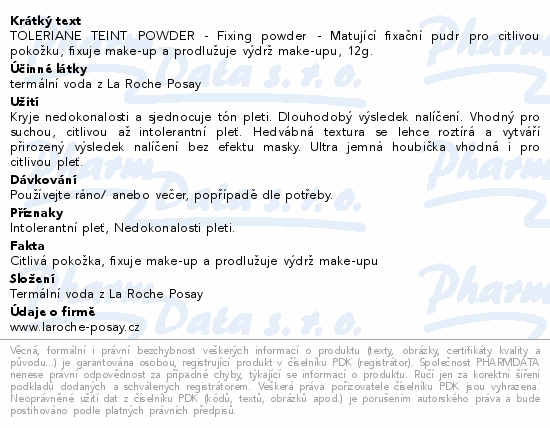 LA ROCHE-POSAY TOLERIANE fixační pudr 12g