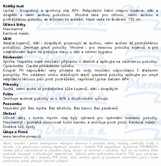 LA ROCHE-POSAY LIPIKAR mycí olej AP+ 750ml