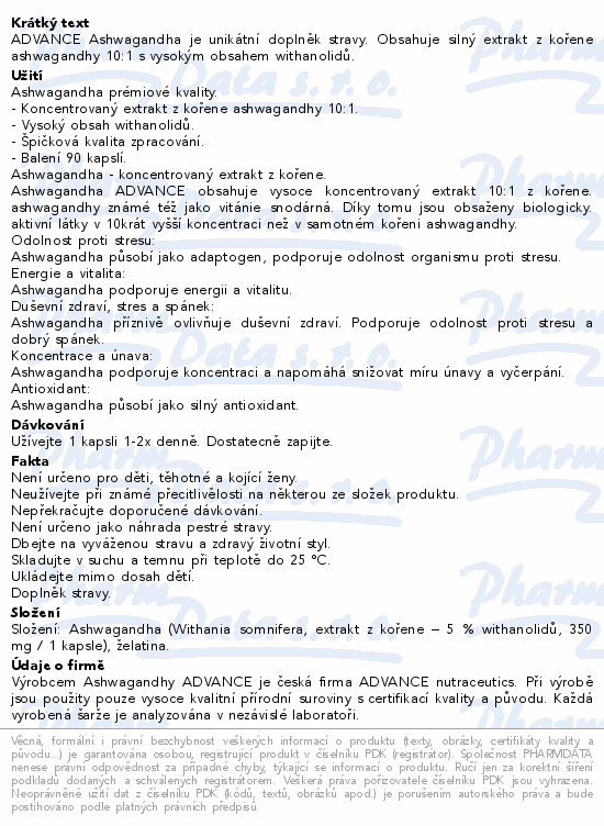 ADVANCE Ashwagandha extrakt 10:1 cps.90
