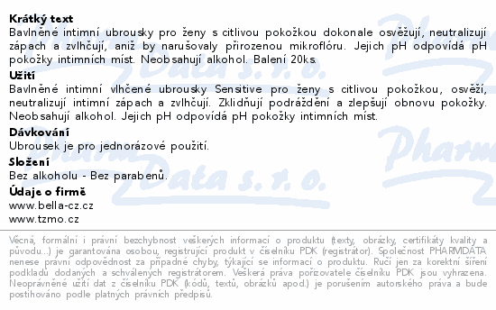 Bella Sensitive intimní vlhčené ubrousky 20ks