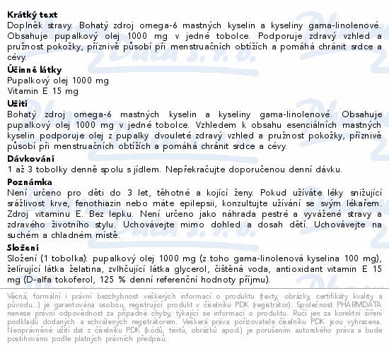 Orissa Pupalkový olej 1000mg s vit.E 15mg cps.60
