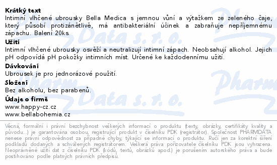Bella Medica intimní vlhčené ubrousky 20ks