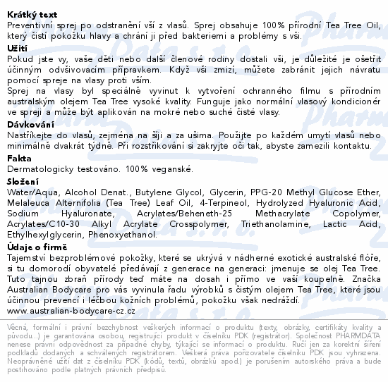 Australian Bodycare Hair spray proti vším 150ml