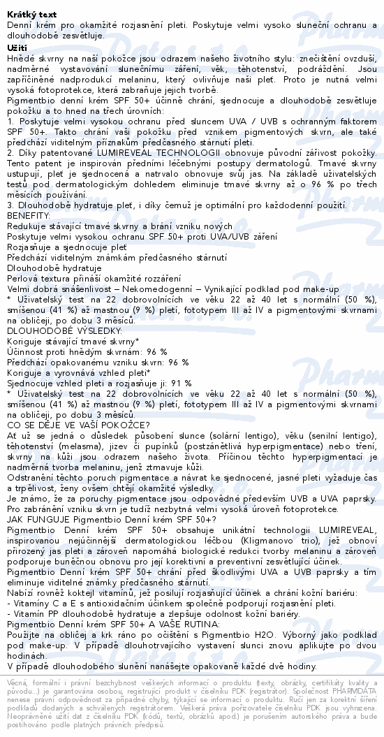 BIODERMA Pigmentbio denní krém SPF50+ 40ml