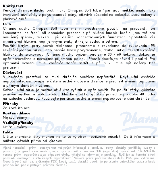 Ohropax Chránič sluchu Soft tuba 1pár