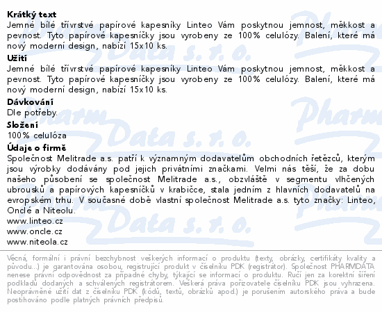 Linteo Papírové kapesníky 3vrstvé 15x10ks