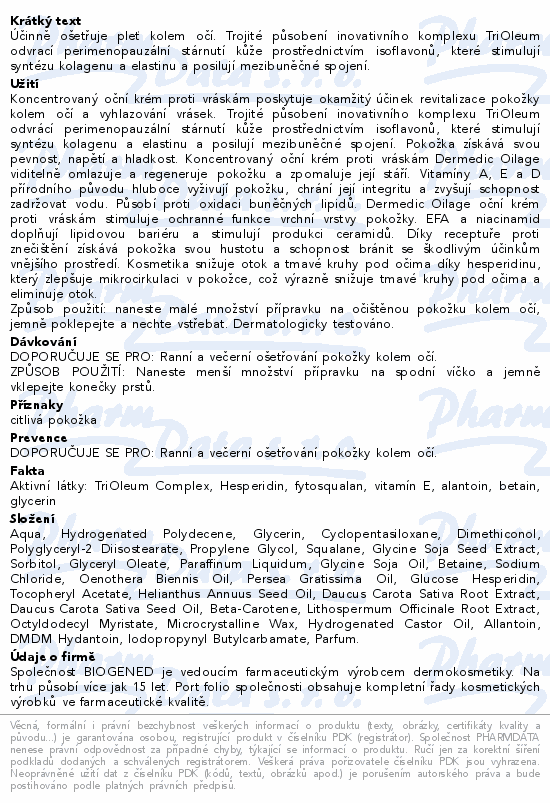 DERMEDIC Oilage Konc. oční krém proti vráskám 15g