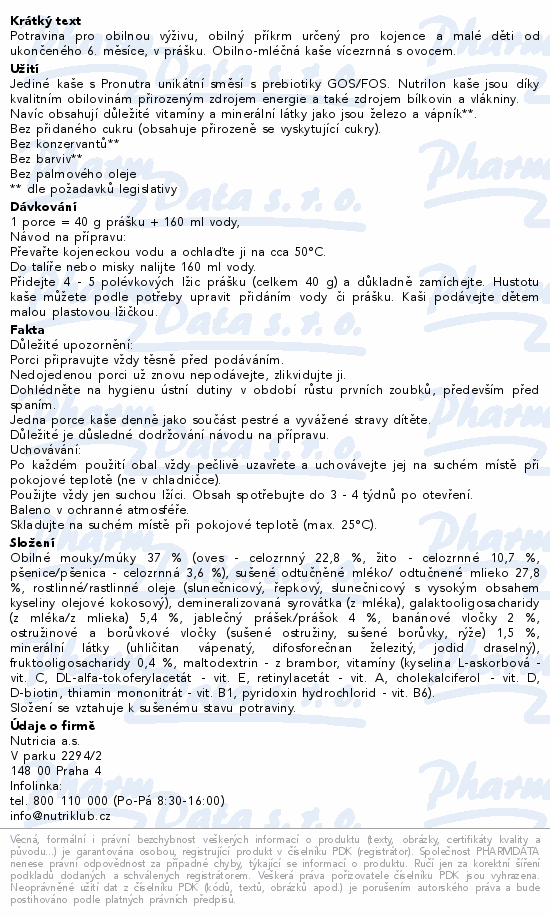 Nutrilon Vícezrnná kaše s ovocem 225g 6m+