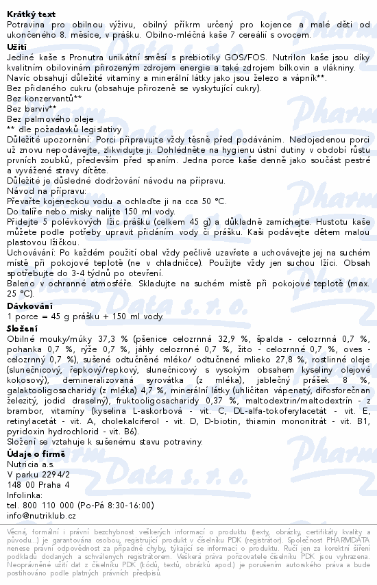 Nutrilon Obil.-ml.kaše 7cereálií s ovocem 225g 8m+