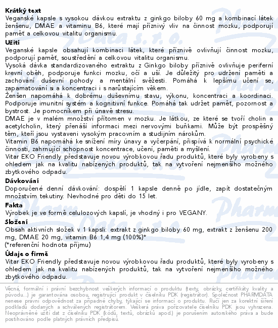 Vitar Ginkgo biloba 60mg+DMAE+vit.B6 EKO cps.60