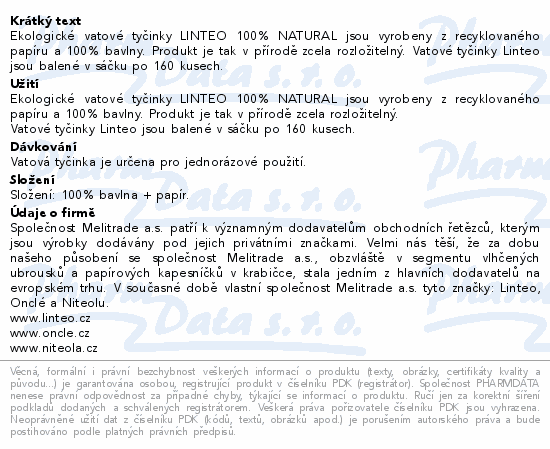 Linteo Vatové tyčinky papírové 160ks