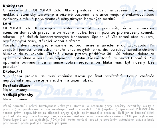 Ohropax Chránič sluchu Color 8ks