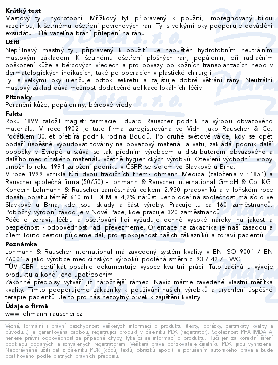 Tyl mastný Lomatuell H 10x20cm sterilní 10ks