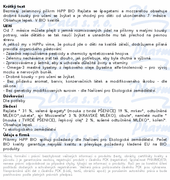 HiPP Špagety s rajčaty a mozzarellou BIO 7m 220g