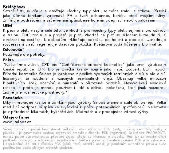 Saloos Růžová voda 100% BIO 100ml