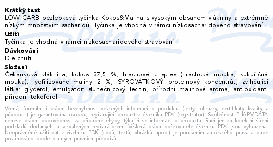 Topnatur LOW CARB tyčinka kokos&malina 40g