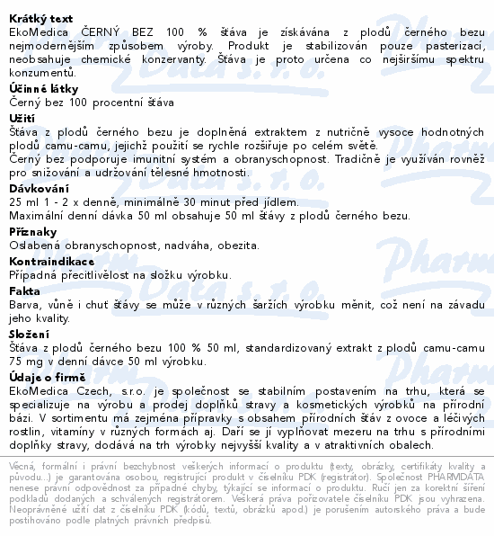 Černý bez 100% šťáva 500ml EkoMedica