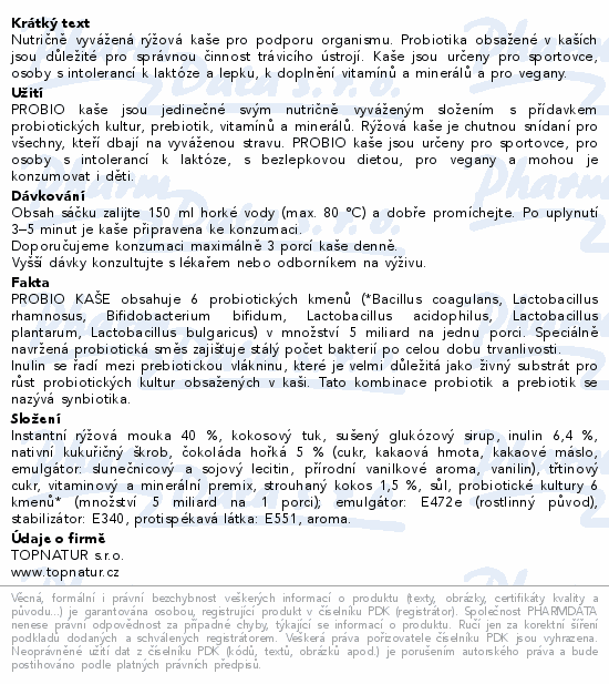 Topnatur Probio kaše kokos s belgic.čokoládou 60g