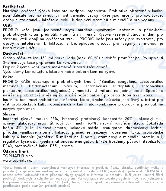 Topnatur Probio kaše čokoláda s proteinem 60g
