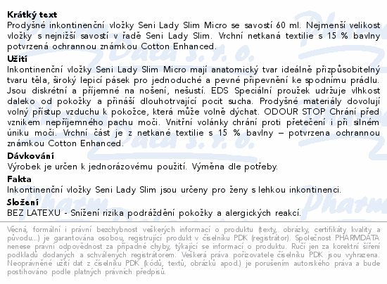 Seni Lady Slim inkontinenční vložky micro 20ks