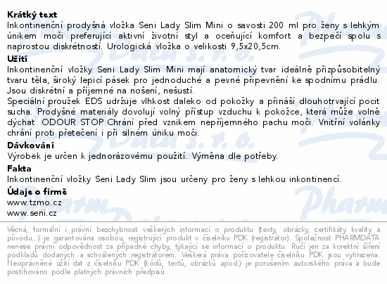 Seni Lady Slim inkontinenční vložky mini 20ks
