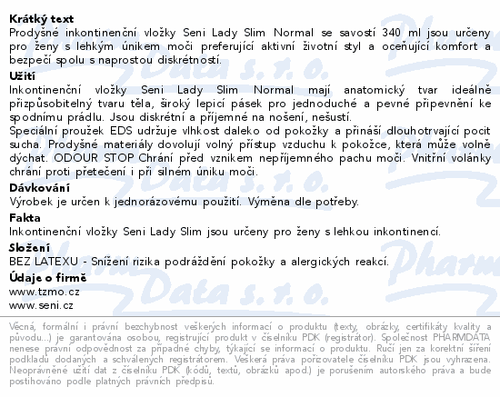 Seni Lady Slim inkontinenční vložky normal 20ks