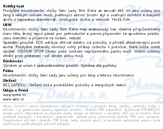 Seni Lady Slim inkontinenční vložky extra 15ks