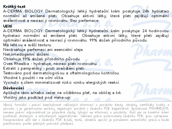 A-DERMA BIOLOGY Lehký hydratační krém 40ml