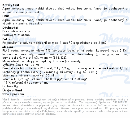 Alpro Kokosový nápoj bez cukru 1l